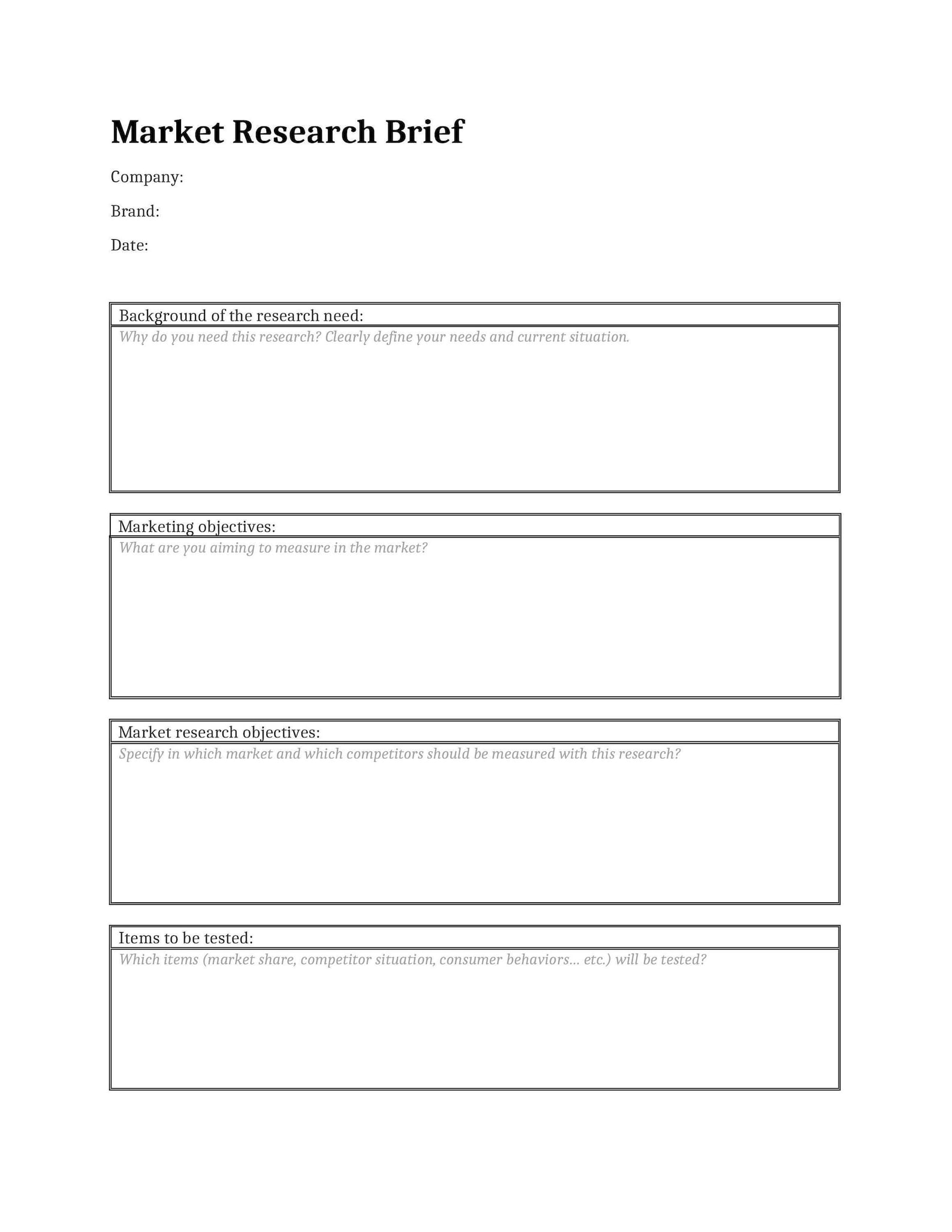 Market Research Brief Template Market Research Planner Market Design