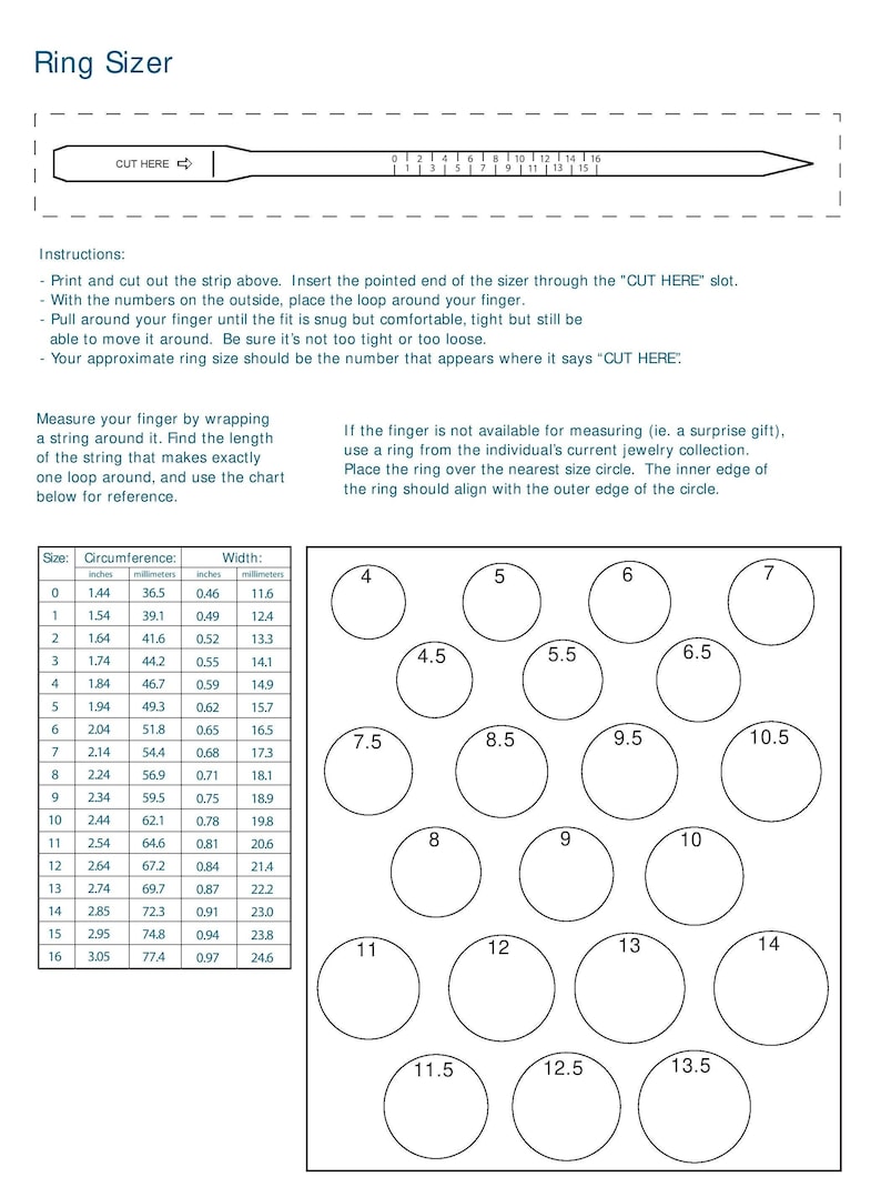 Printable Ring Sizer Ring Size Finder Ring Size Measure Tool