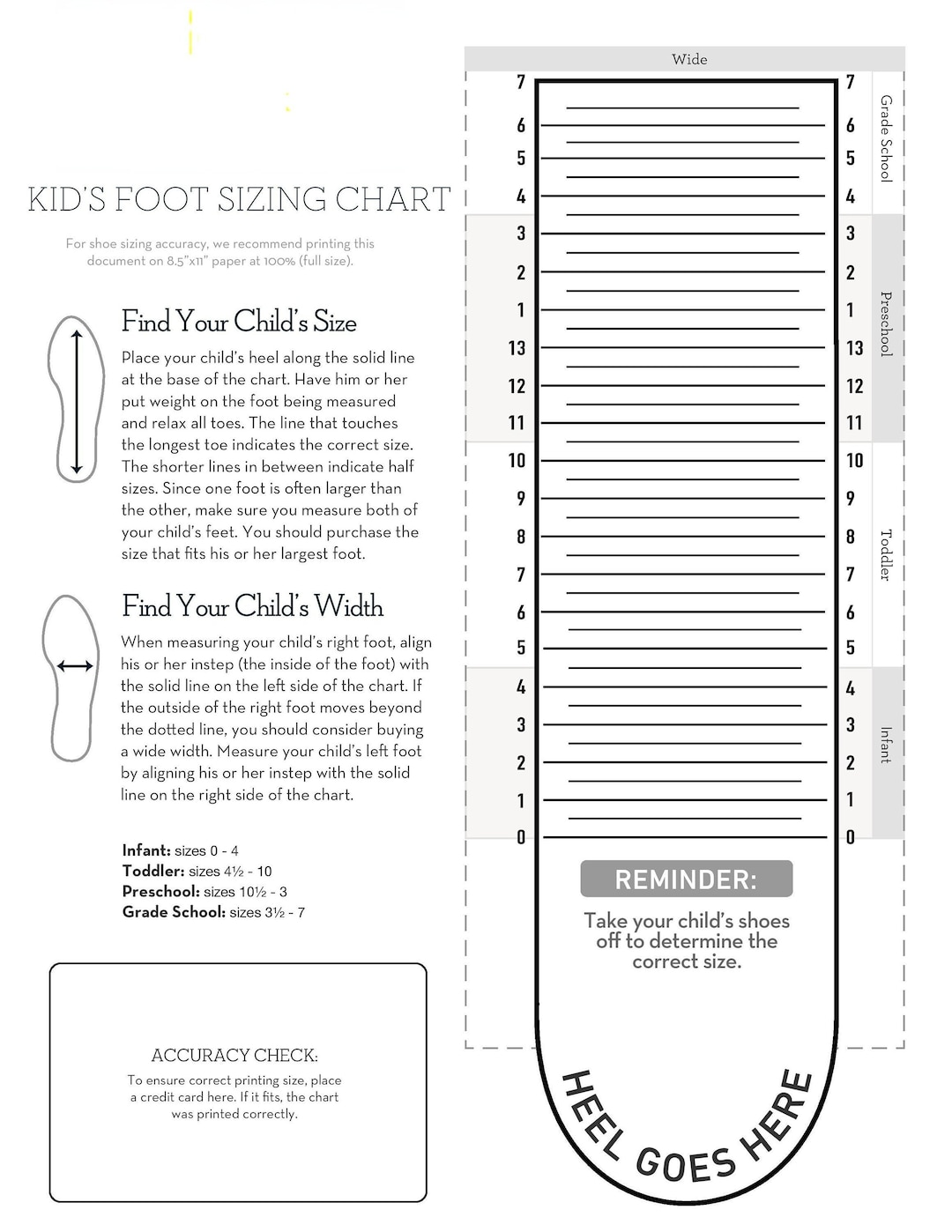 Simple Foot Size Charts Women Men Kids Foot Sizes Charts - Etsy