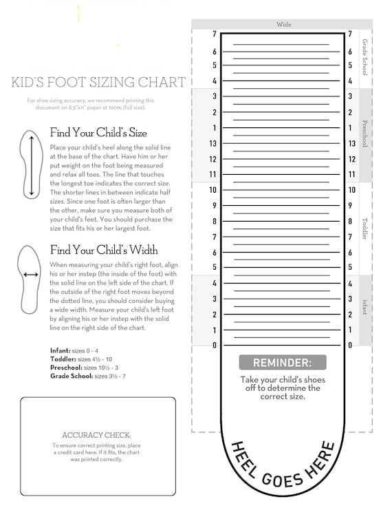 Kids' Shoe Size in Inches Chart