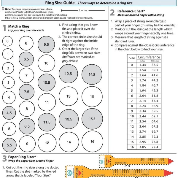 Printable Ring Sizer | Ring Size Finder | Ring Size Measuring Tool |International Ring Size Chart|Measure Toe Ring Sizer |Instant Download