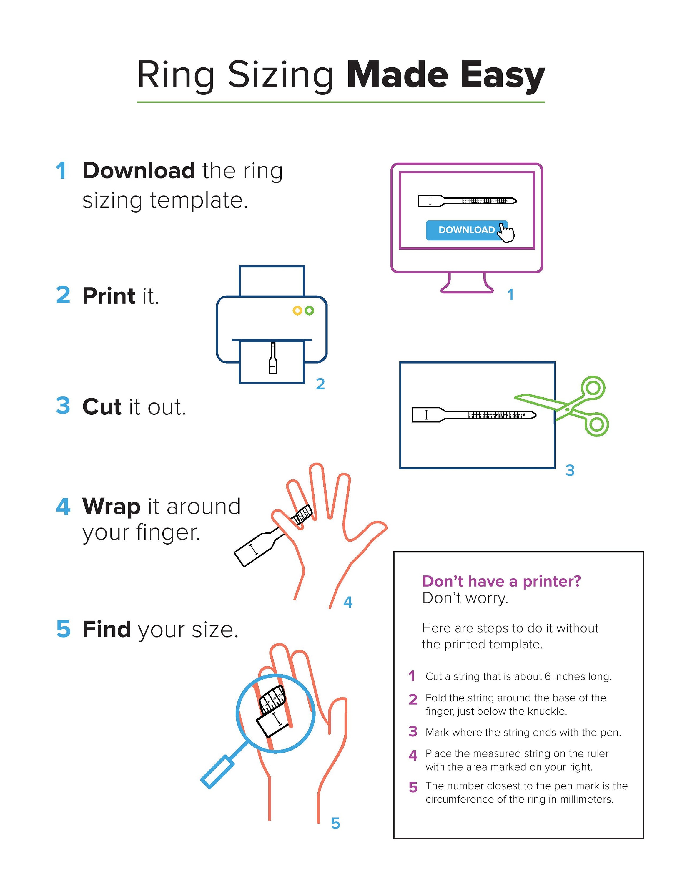 Printable Ring Sizer Ring Size Finder Ring Size Measuring Tool  International Ring Size Chart Measure Ring Size Instant Download 