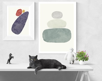 Japandi Abstract Art Prints: Sage Green Minimalist Decor (Digital Download)