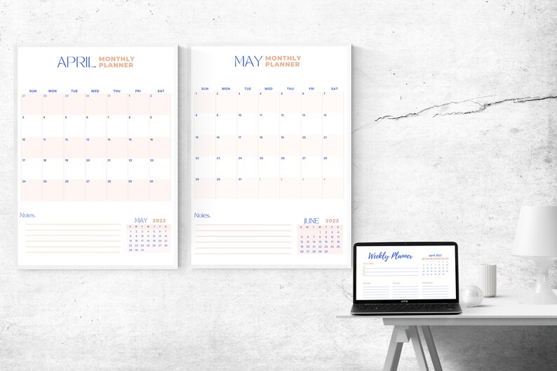 Printable Minimalist April May 2022 Calendar BONUS Weekly | Etsy