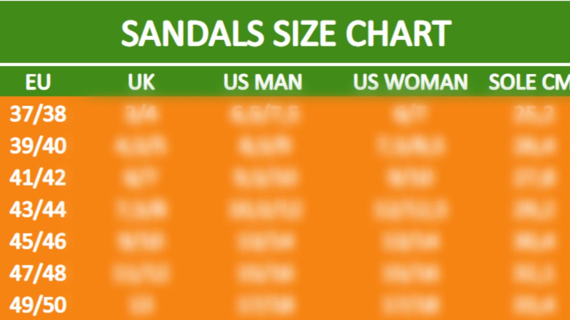 Shoes Sandals Sizes Chartssimple Foot Sizes Charts women Men Etsy