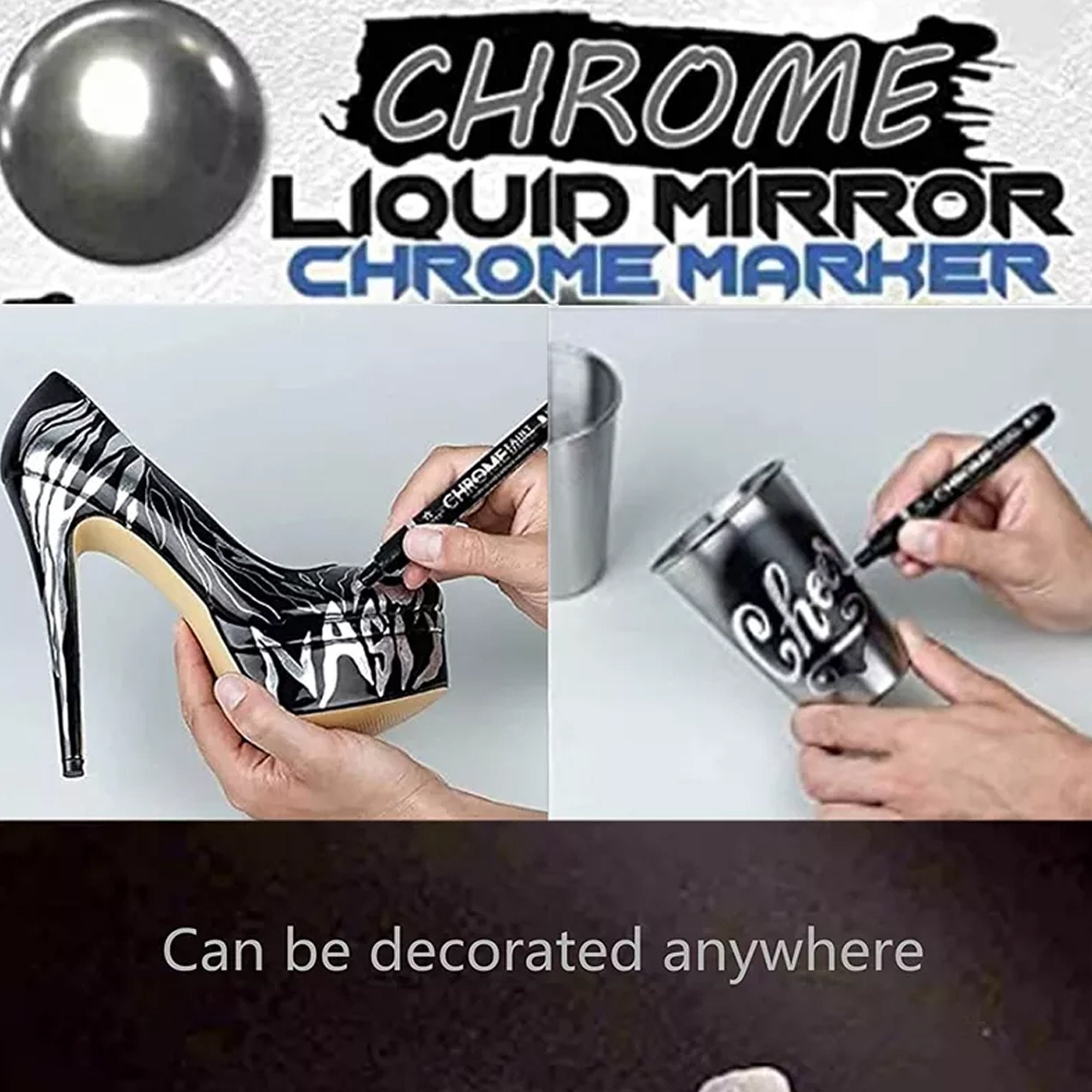 Flysea Chrome Liquid Mirror Finish Paint Pen for Art Craftwork DIY