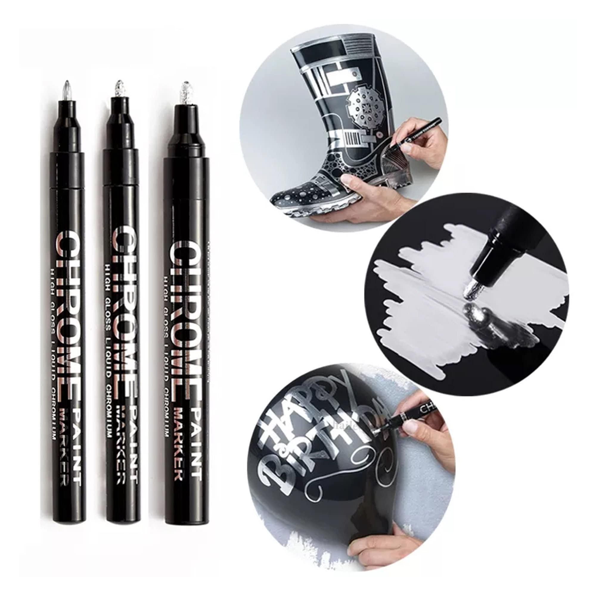 Chrome Silver Metallic Marker Round Toe Fine Tip 0.7mm 1mm 3mm DIY Craft  Waterproof Liquid Mirror Finish Permanent Paint Marker Pens -  Denmark