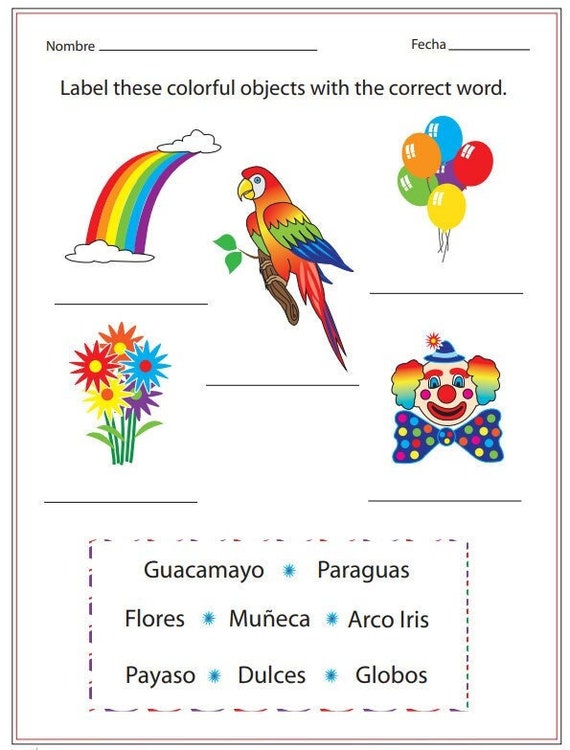 learn spanish activity worksheets sports landforms colour etsy