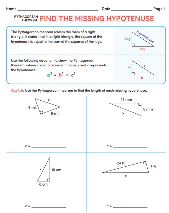 Math Activity Worksheets Pythagorean/volume/coordinate Plane - Etsy