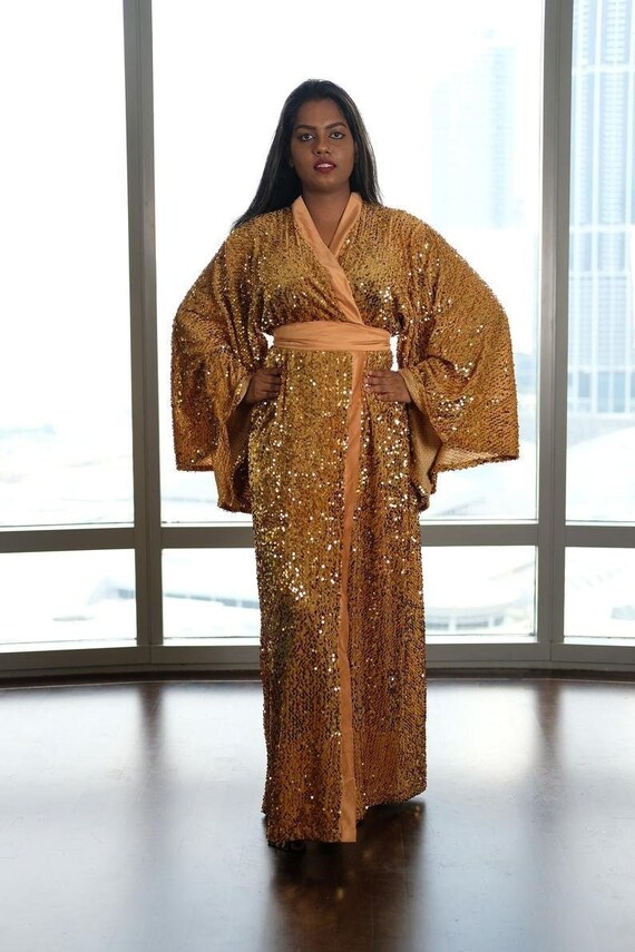 Gold Sequins Kimono Robe Mari Plus Size 