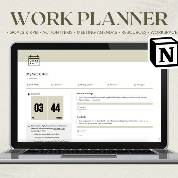 Notion Work Hub // Notion Template // Notion Work Planner