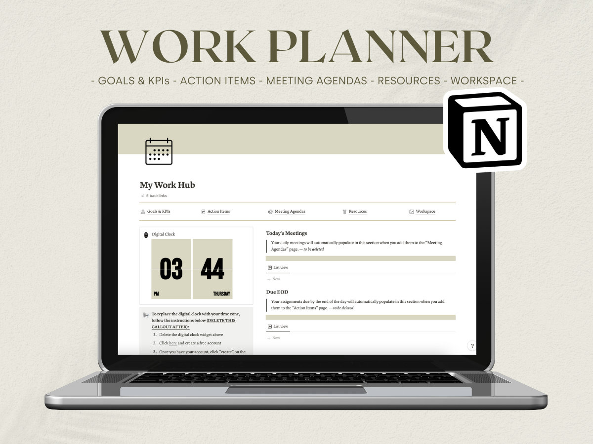 Notion Work Hub // Notion Template // Notion Work Planner