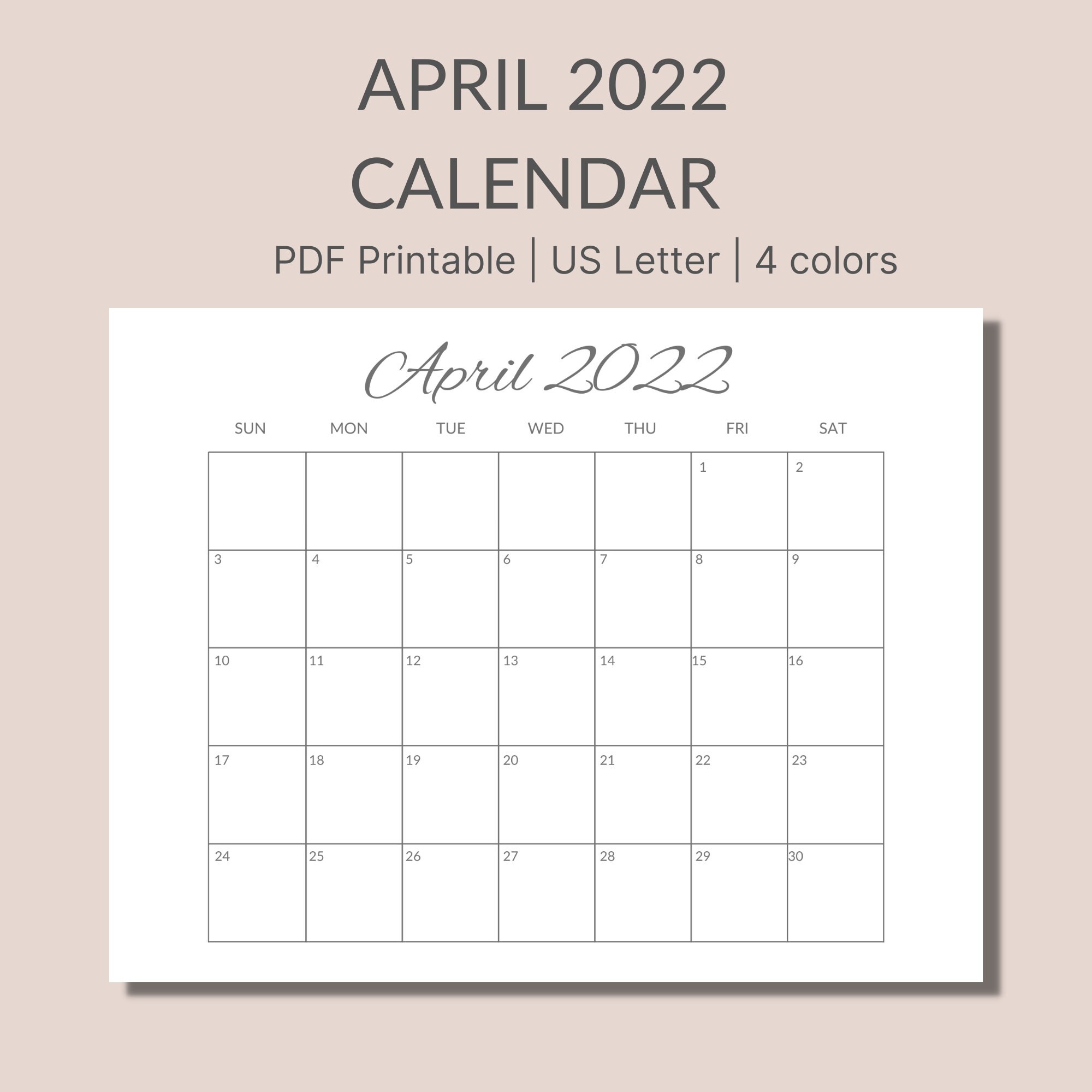 april calendar blank calendar april 2022 minimalist etsy