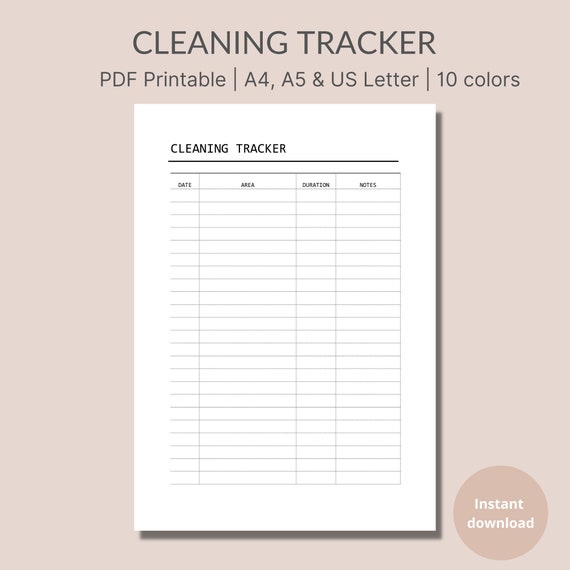 Cleaning Tracker Printable Cleaning Schedule Cleaning Log - Etsy