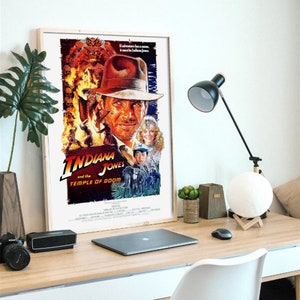 Indiana Jones e il tempio maledetto, poster originale del film d'avventura americano del 1984 restaurato, file digitale, pronto per il download e la stampa