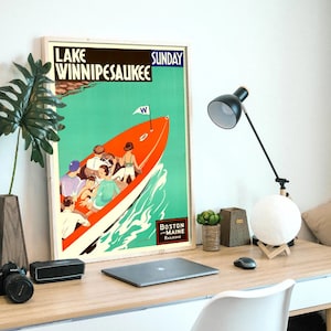 Lake Winnipesaukee, original Vintage Reiseplakat, vollständig restauriert, digitale Datei bereit zum DOWNLOAD UND DRUCK