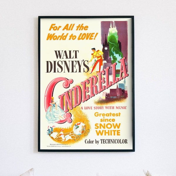 Cinderella, 1950 American animated musical fantasy film original poster, HQ digital file ready to DOWNLOAD & PRINT