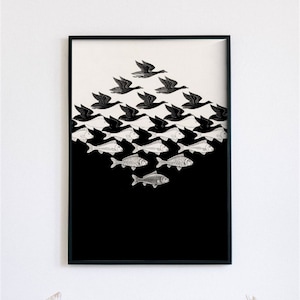 Sky & Water, 1938 M.C. Escher artwork, HQ poster, digital file ready to download and print