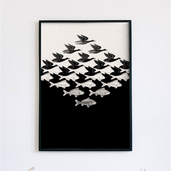 Sky & Water, 1938 M.C. Escher artwork, HQ poster, digital file ready to download and print