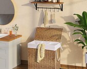Handwoven Divided Laundry Hamper with Wheels Lid 125L Large 3 Sections Clothes Hamper with 2 Removable Liner Bags, 5 Mesh Laundry Bags