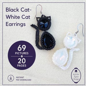DIY-TUTORIAL Black Cat-White Cat Earrings Tutorial: Beadweaving Pattern, pdf tutorials, instant download, beaded fun animal earrings