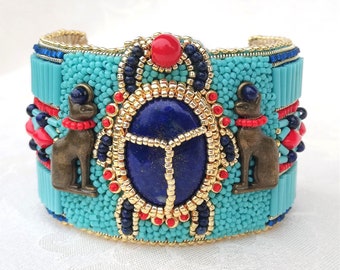 DIY-KIT egyptian style embroidered cuff kit, beading instructions, beadembroidery supply, do it yorself bracelet