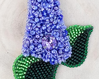 DIY-KIT, Lilac brooch beadembroidery Kit and tutorial, beading pattern and tutorial, brooch KIT