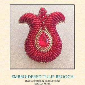 DIY tutorial, beadembroidery istructions, do it your own brooch, embroidered tulip brooch, handmade jewellery