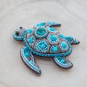 DIY-KIT Broschkit med pärlbroschyr och sköldpadda, broderipärlmaterial, pärlbroschyr med raptil, broschmaterial med roliga djur i blå brons, gör-det-själva smycken