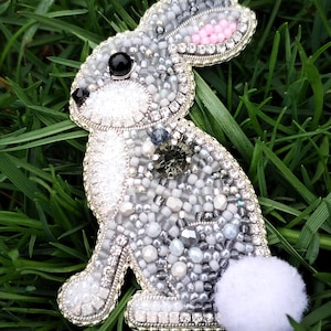 Bunny brooch, fun animal brooch, beaded pin, OOAK