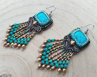 Turkinite boho earrings, beaded earrings, women's earrings