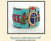 DIY-TUTORIAL Egyptian style embroidered cuff, beadembroidery instructions, beaded bracelet instructions