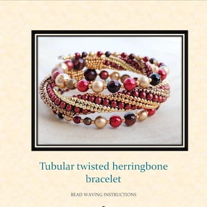DIY-Tutorial Crimson-gold tubular herringbone Beaded Bracelet (PDF Pattern)