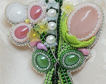 Kit de bricolaje: broche de ramo de flores con cuentas, materiales para bordar con cuentas y tutorial