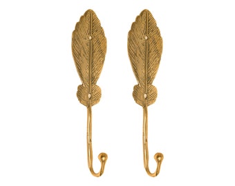 Solid Brass Leaf Hook, Bronze Wall Hanger (2 Pcs)