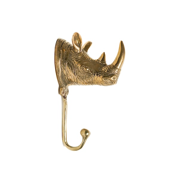 Rhino Hook Brass 6 Inch / 15 cm, Zoo Animal Coat Hooks, Rhinoceros Head Wall Hook, Wall Art, Birthday Gift, Gift for Her, Gift for Him