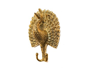 Solid Brass Peacock Hook, Bronze Animal Wall Decor (5.5 Inch)
