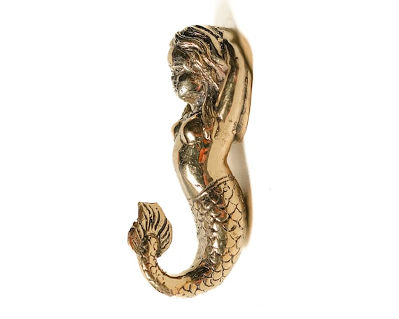 Hollow Brass Mermaid Wall Hook, Nautical Decor (4 Inch)