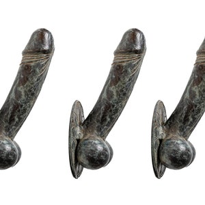 3 piezas de pene, tirador o gancho de puerta de latón con forma de pene, pene de bronce, puerta con pene, figura de pene, decoración de pene, tirador de puerta, manija de puerta, gancho para pene