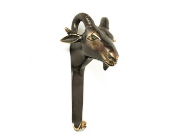 Goat Brass Hook 6.5 Inch / 16 cm, Bronze Hook, Animal Hook, Bronze Statue, Bronze Figurine, Brass Figurine, Home Decor, Room Decor