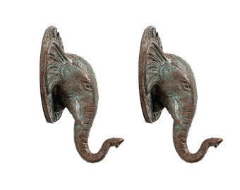 2 crochets éléphant en bronze, figurine animal, décoration d'intérieur (4,5 pouces)