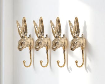 Gancho de pared de conejo de latón, decoración infantil, accesorios para habitación infantil (4 piezas)