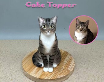 Topo de bolo personalizado com tema de gato, topo de bolo de casamento com tema de gato, topo de bolo de cachorro em miniatura, topo de bolo para aniversário de animais de estimação, topo de bolo para animais de estimação, aniversário de gatos, gato de pelo comprido