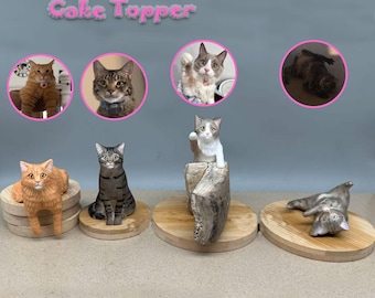 Topo de bolo personalizado com tema de gato, topo de bolo de casamento com tema de gato, topo de bolo de cachorro em miniatura, topo de bolo para aniversário de animais de estimação, topo de bolo para animais de estimação, aniversário de gatos, gato de pelo comprido
