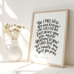 The Lord Bless You printable, Hand Lettered Scripture, Numbers 6,24-26, Blessing Calligraphy, Christian Wall Art Printable, Bible Verse