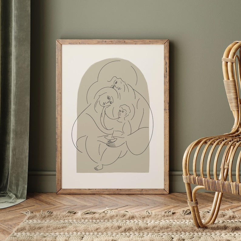Holy Family Printable, Mary Joseph Jesus Portrait, Christian Icon Holy Family, Linear Christian Illustration, Modern Christian Wall Art
