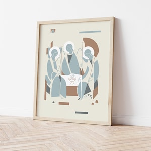 Holy Trinity printable, Modern Rublow Icon, modern Christian Illustration, Father Son Holy Spirit,