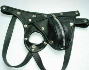 Sexy Men's Real Lambs Leather Black Bondage Briefs Jocks Pouch G-STRING COD PIECE Made to Measure