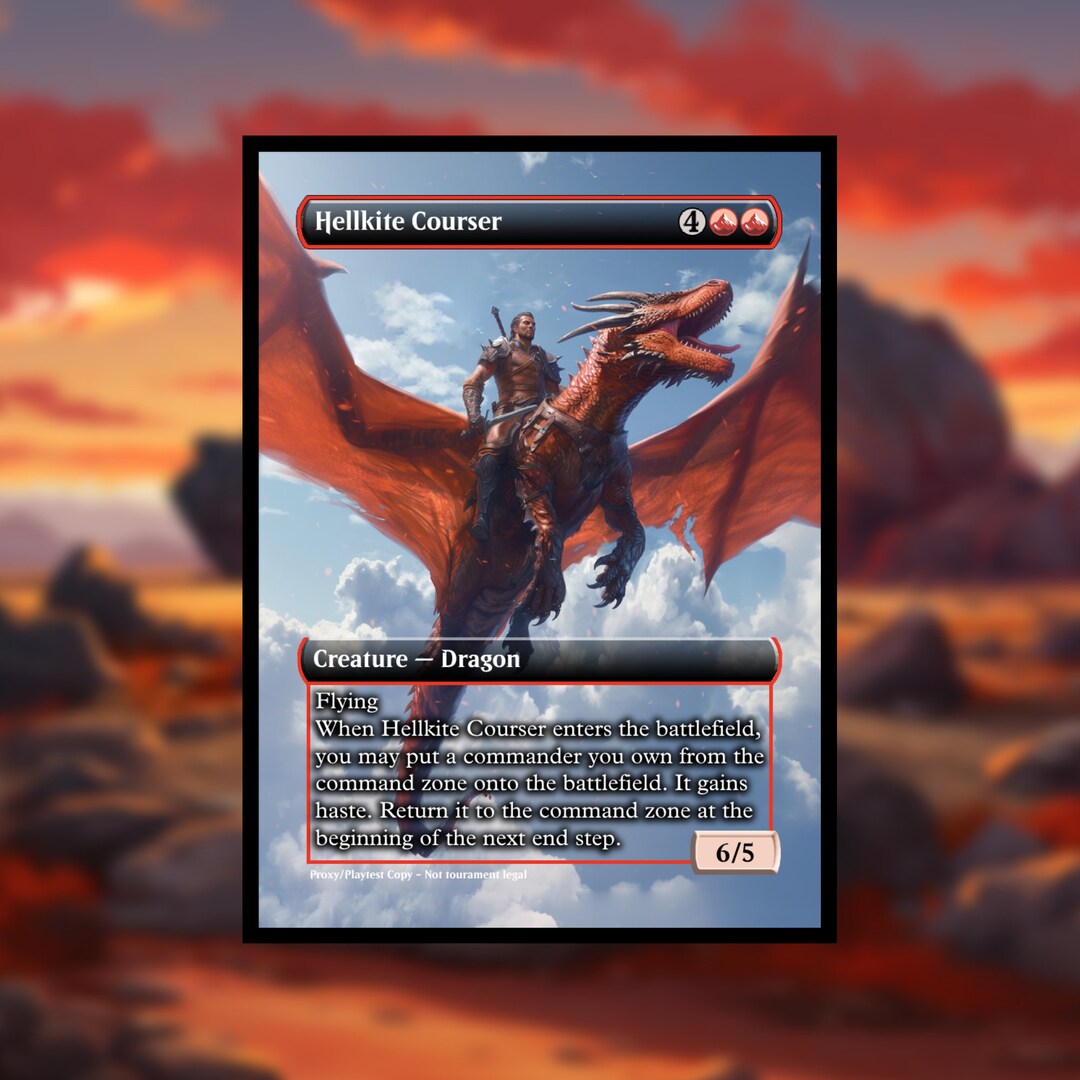 Hellkite Courser Proxy Clear Frame Custom Art Game Card for Commander Hellkite Courser Proxy Clear Frame Custom Art Game Card for Commander