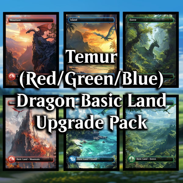 Dragon Temur (Red/Green/Blue) Basic MTG Proxy Land Pack - 18 Dragon-Themed Basic Lands for Commander